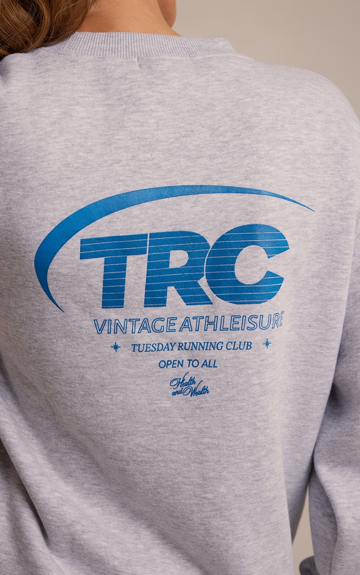 Ash Grey Run Club Cotton Fleece Oversized Crew Sweatshirt image 4