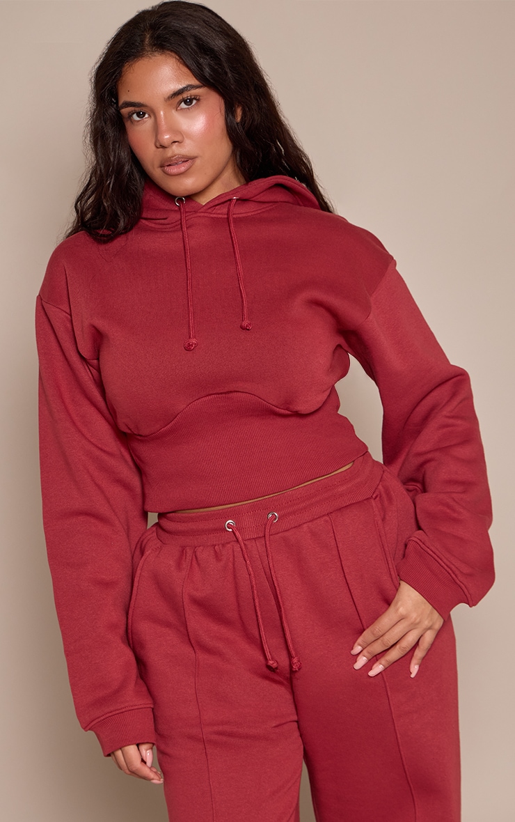 Shape Rosewood Sweat Cropped Shirred Waist Hoodie image 1