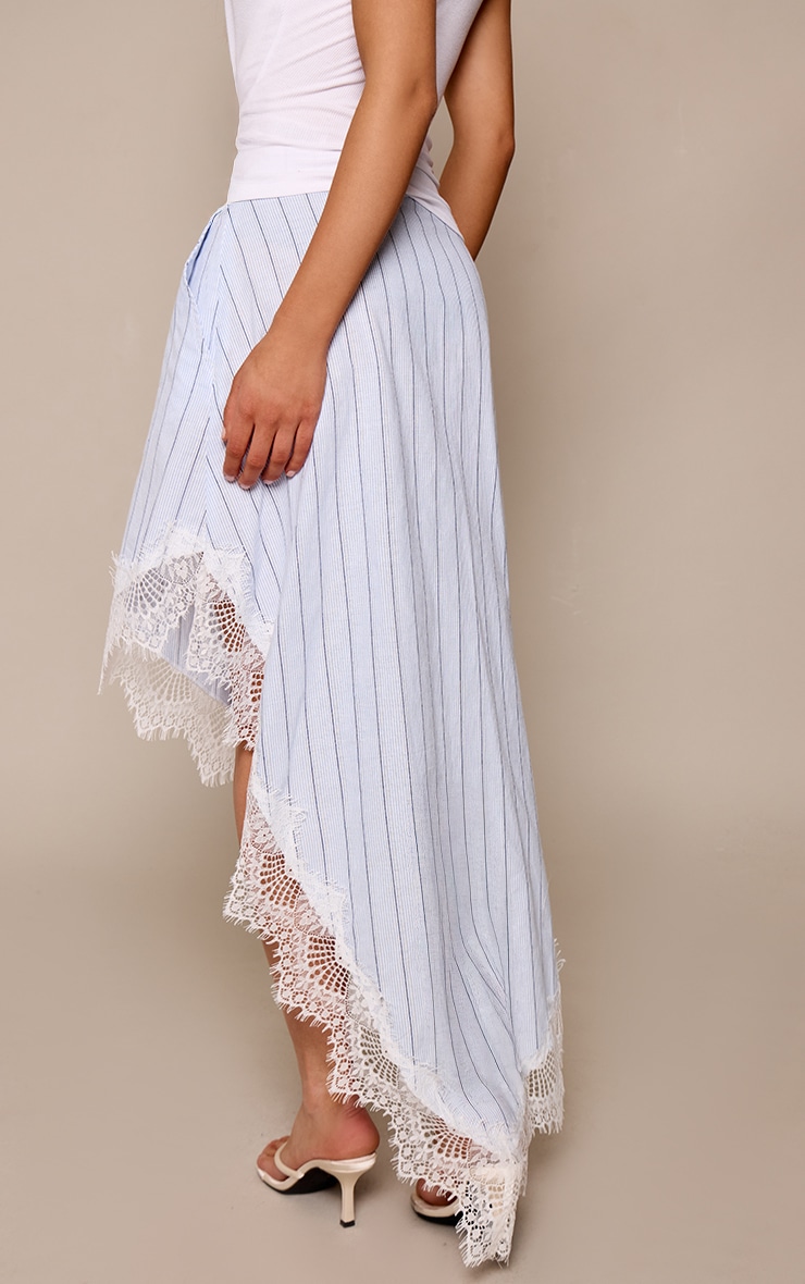 Blue Striped Lace Trim Cotton Hanky Hem Skirt image 3