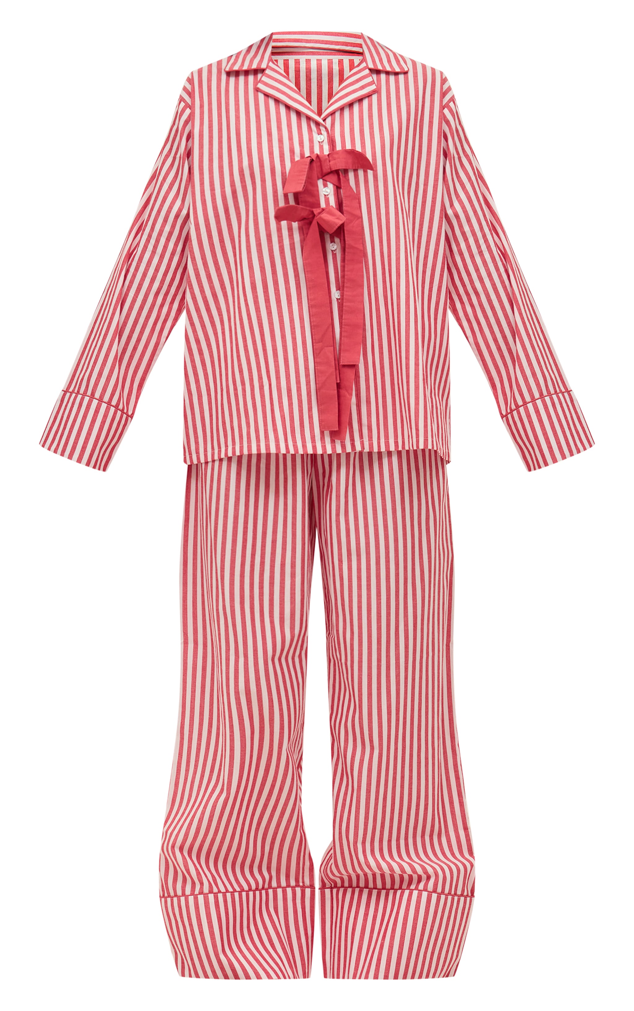 Red Striped Bow Detail Long Pajama Set image 5