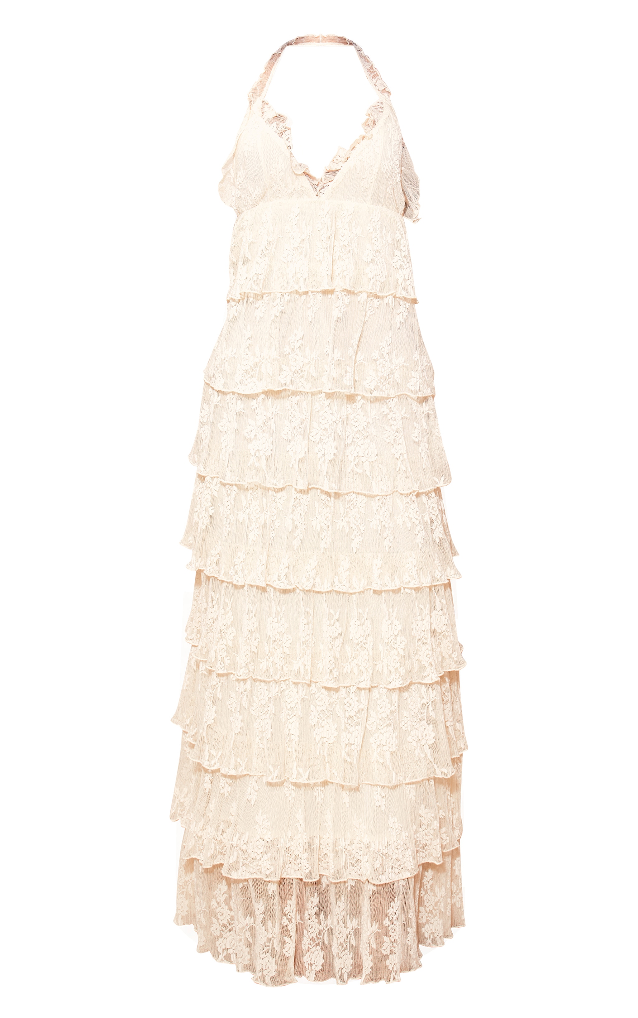 Cream Tiered Ruffle Frill Halterneck Maxi Dress | Dresses