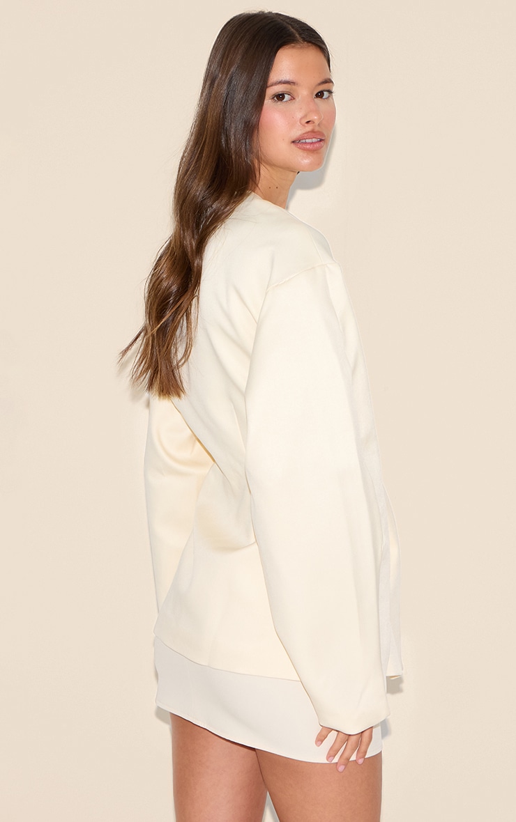 Ecru Cocoon Sleeve Cinched Waist Pocket Blazer image 2