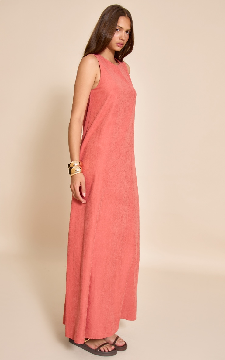 Rust Textured Boat Neck Sleeveless Column Maxi Dress image 4