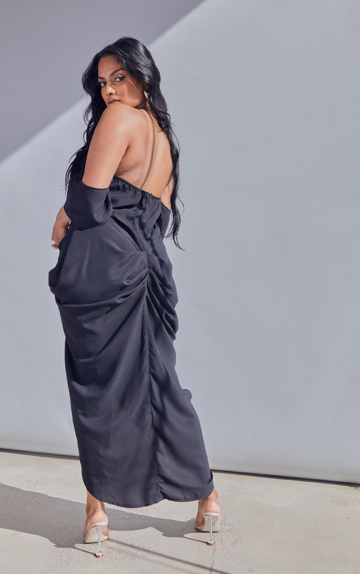 Plus Black Bardot Ruched Side Midi Dress Plus Size PLT KSA