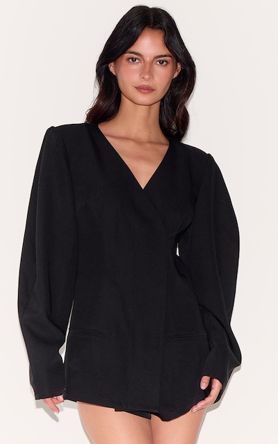 Black Cross Front Cocoon Sleeve Tailored Playsuit