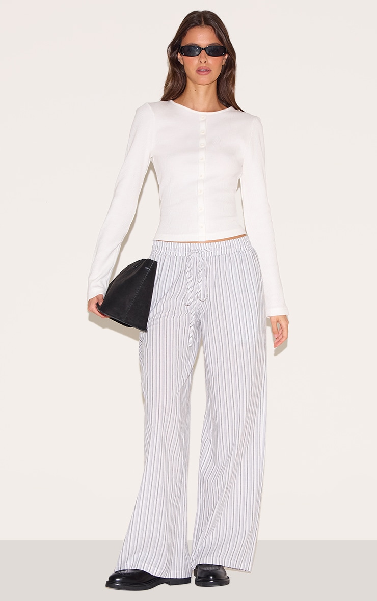 White Pinstripe Cotton Low Waisted Wide Leg Pants image 2