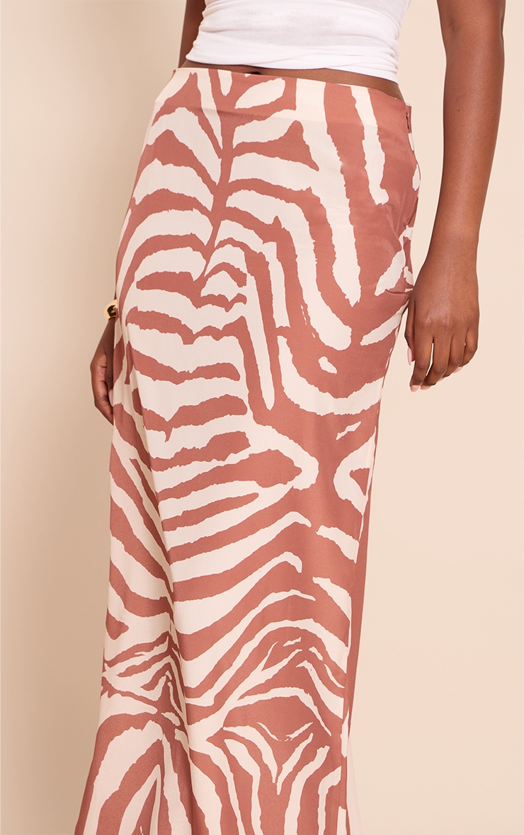 Brown Zebra Print Chiffon Maxi Skirt image 4