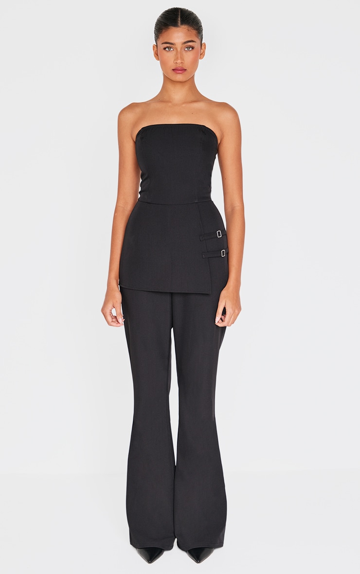 Black Structured Woven Bandeau Belt Detail Straight Leg Jumpsuit