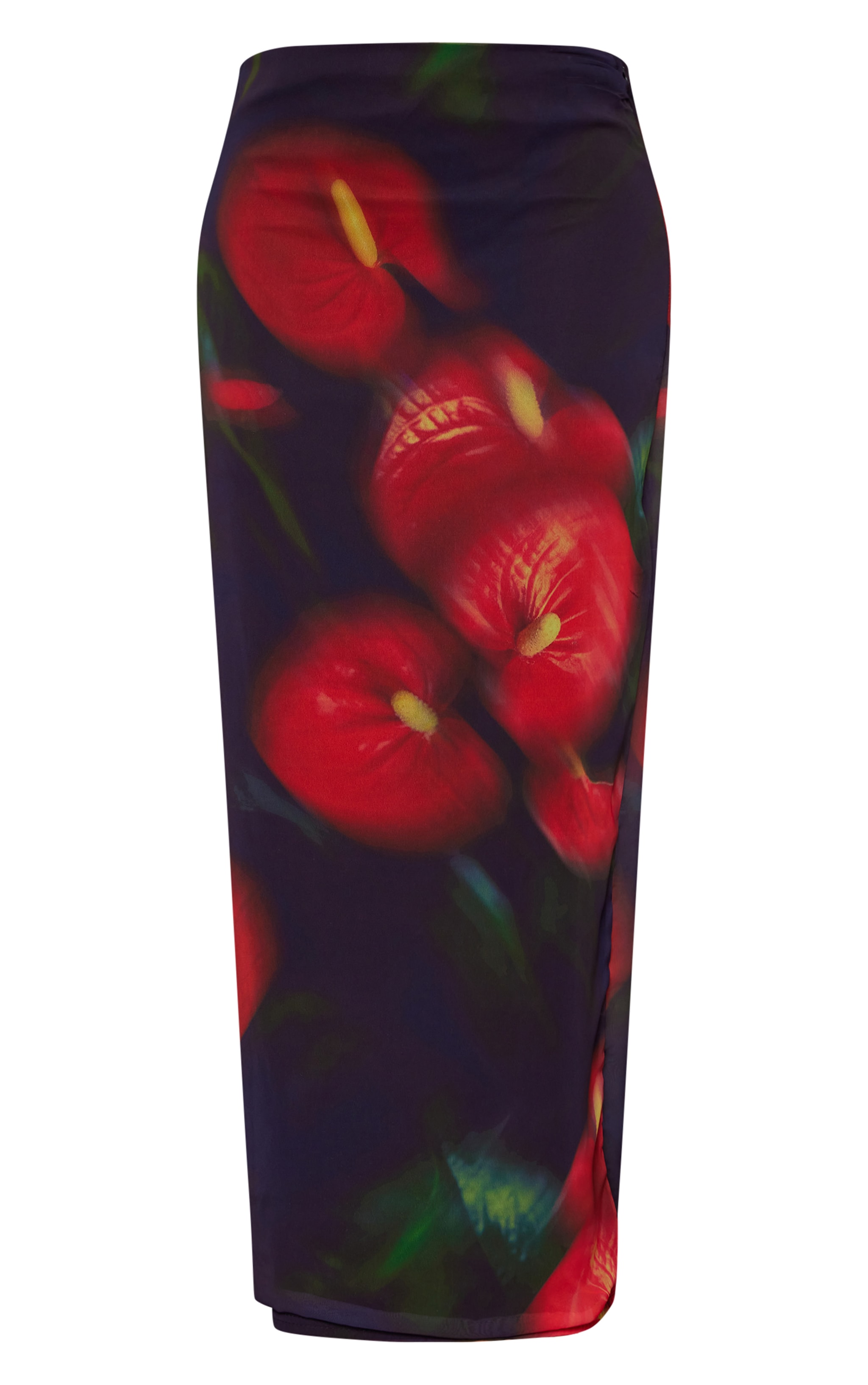 Red Abstract Flower Print Mesh Maxi Skirt image 5