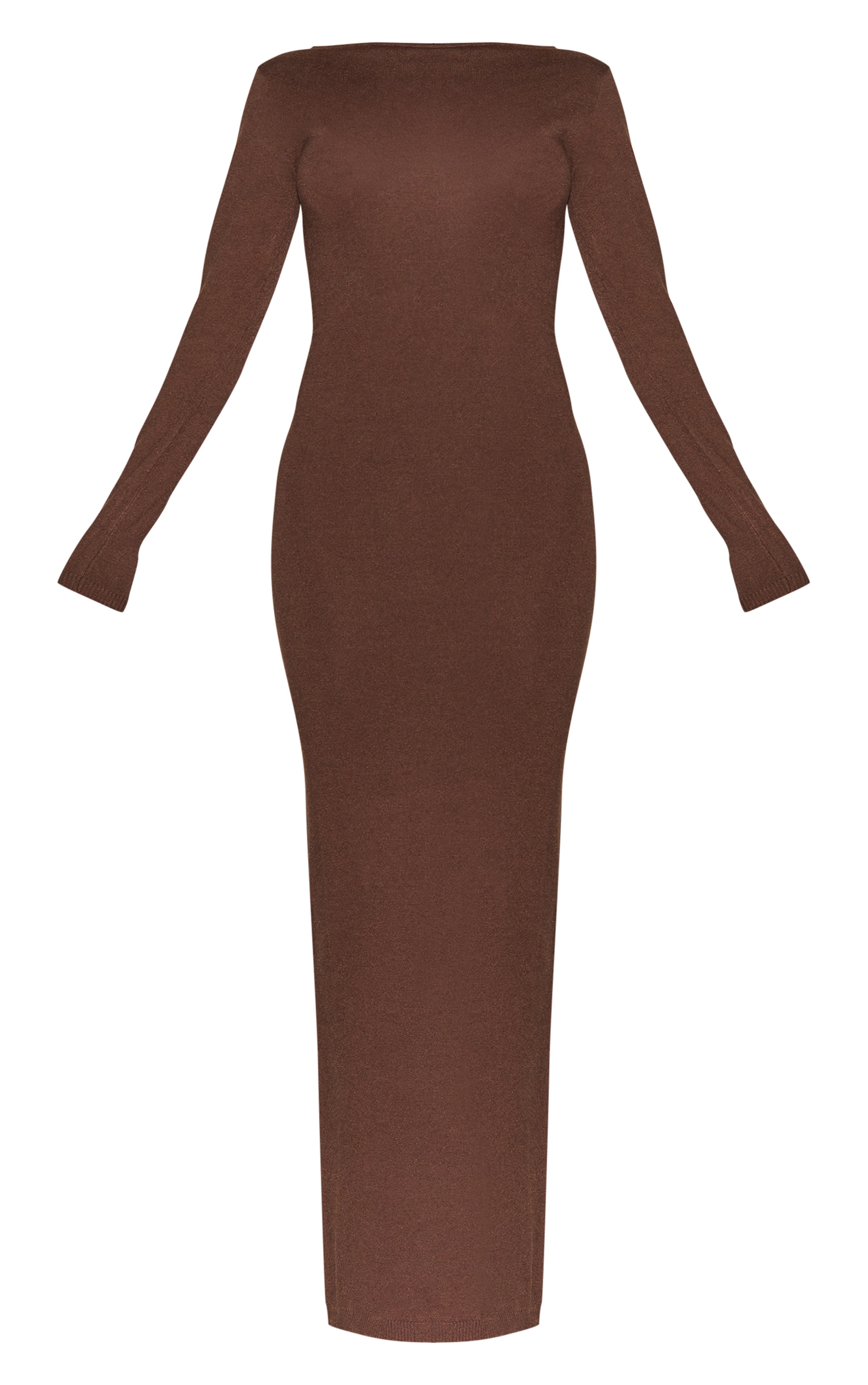 Chocolate Basic Knit Asymmetric Neckline Long Sleeve Maxi Dress image 5