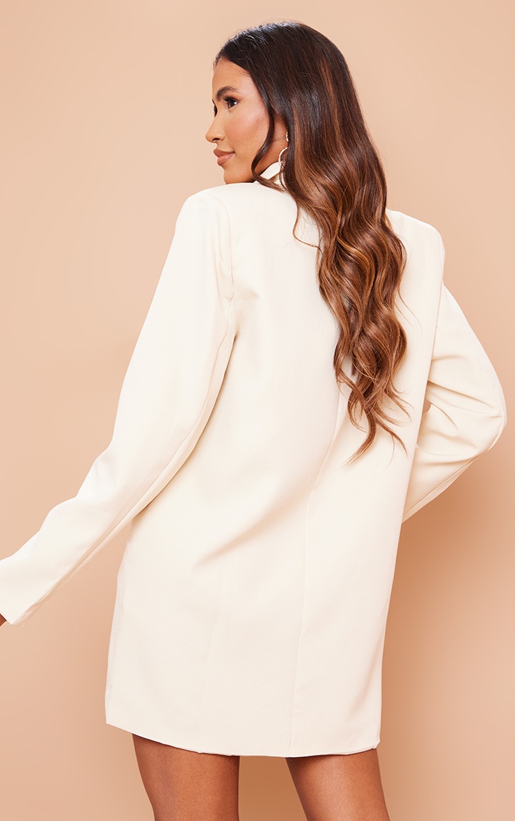 Cream Structured Oversized Asymmetric Button Blazer Dress image 2