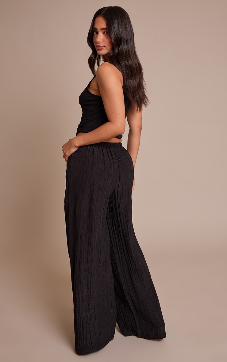 Petite Black Crinkle Satin Drawstring Low Rise Pant image 3