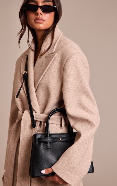 Black Buttery PU Gold Hardware Hand Bag