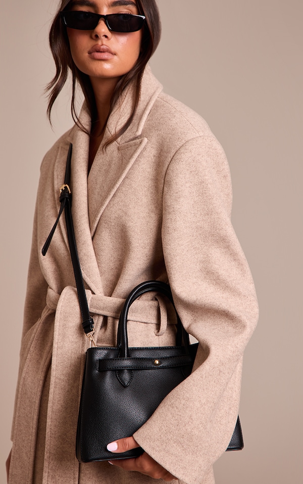 Black Buttery PU Gold Hardware Hand Bag