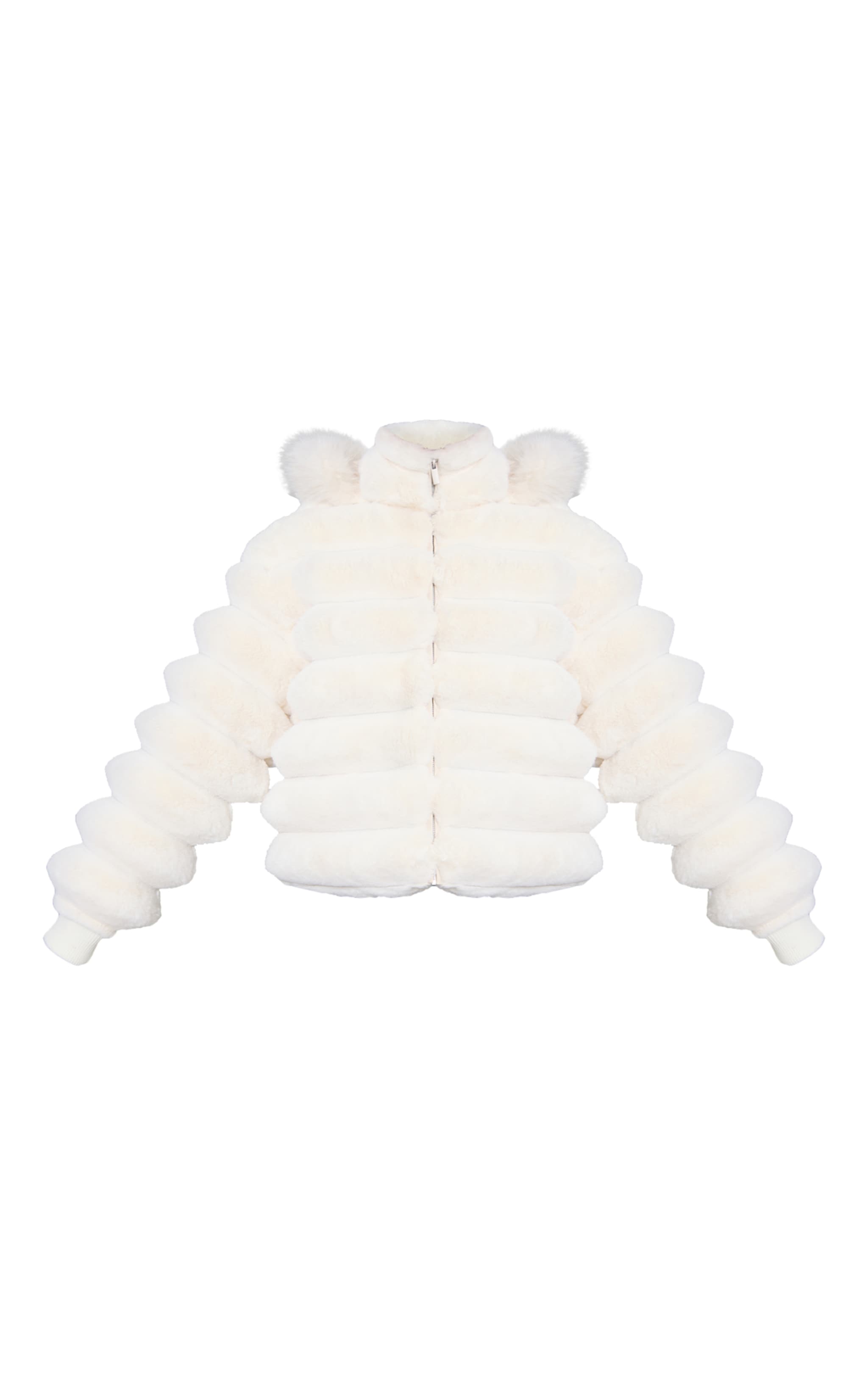 Cream Panelled Faux Fur Coat image 5