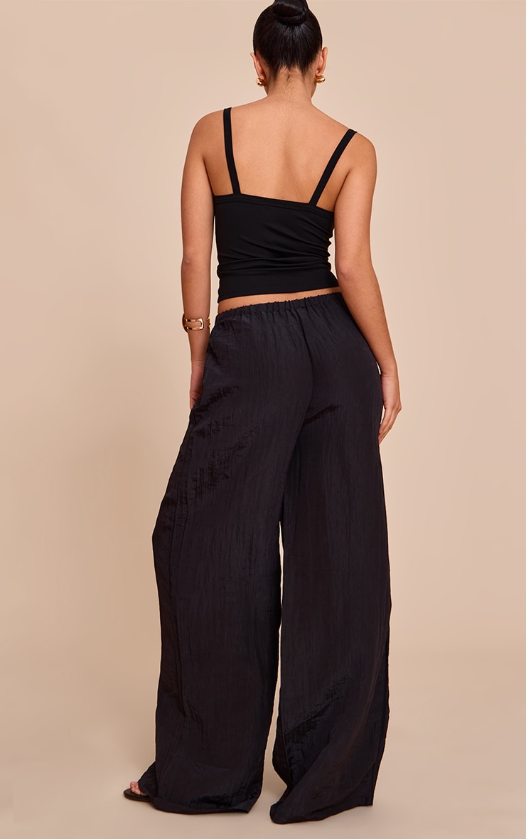 Black Crinkle Satin Drawstring Low Rise Pant image 3
