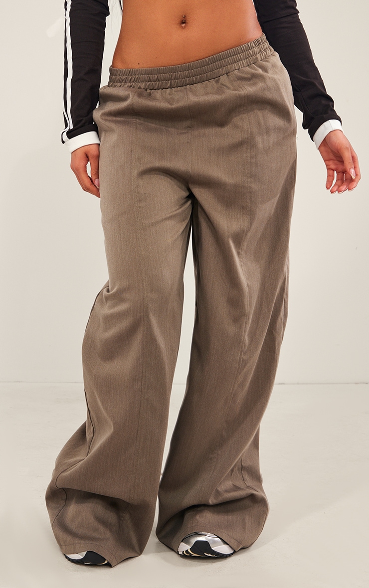 Khaki Marl Woven Pintuck Elasticated Waist Pants image 2