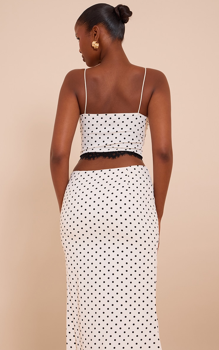 White Polka Dot Lace Detail Cami Top image 2