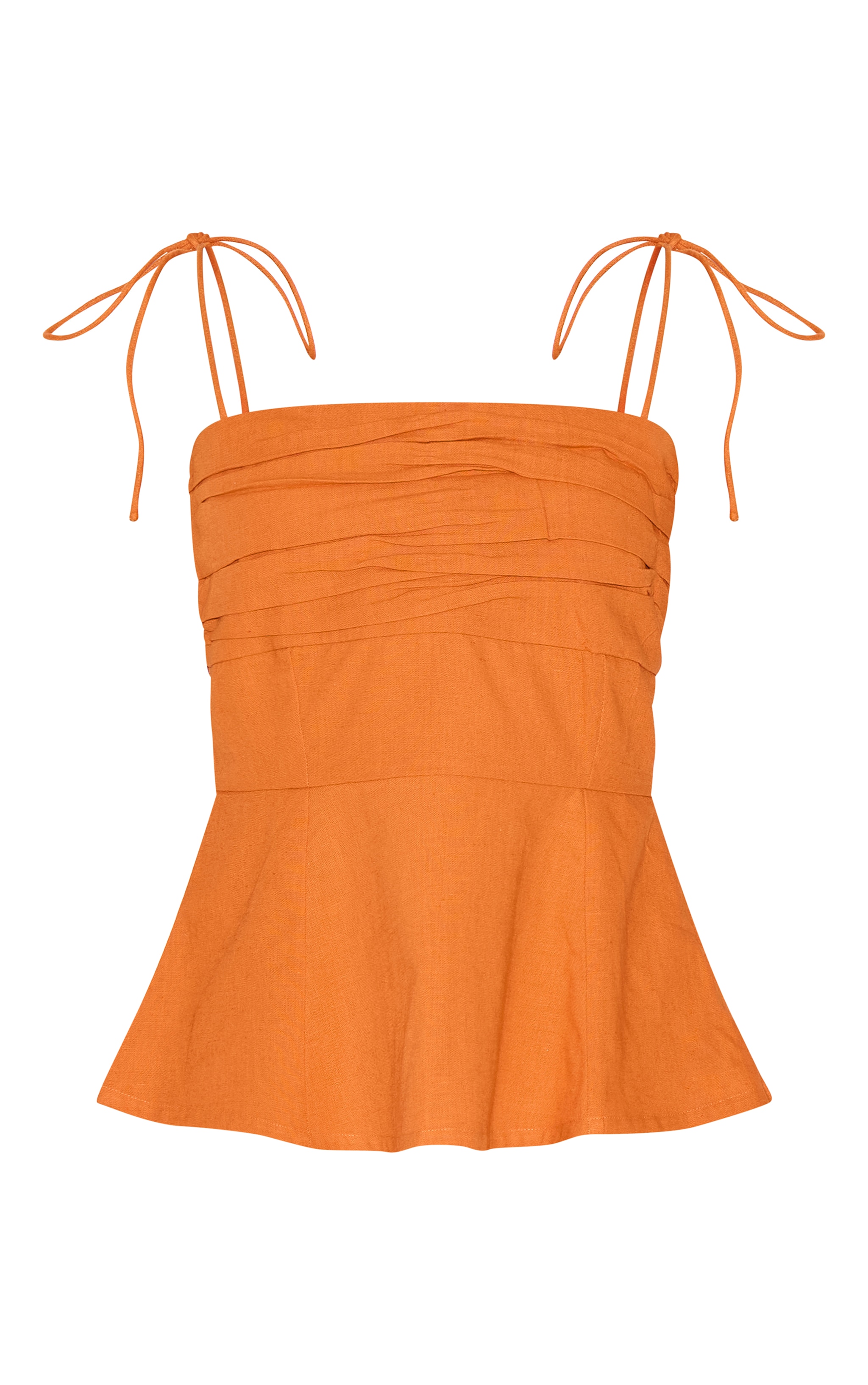 Burnt Orange Linen Look Ruched Bust Top image 5