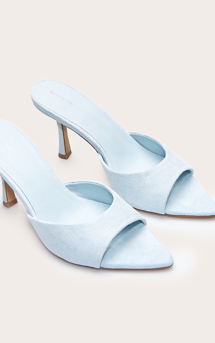 Baby Blue Faux Suede Point Toe Heeled Mules image 5