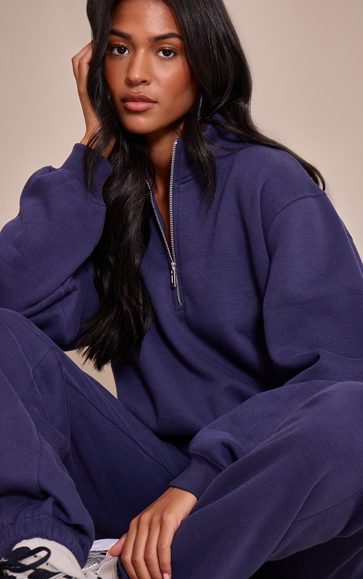 Tall Navy Funnel Neck Zip Sweatshirt image 1