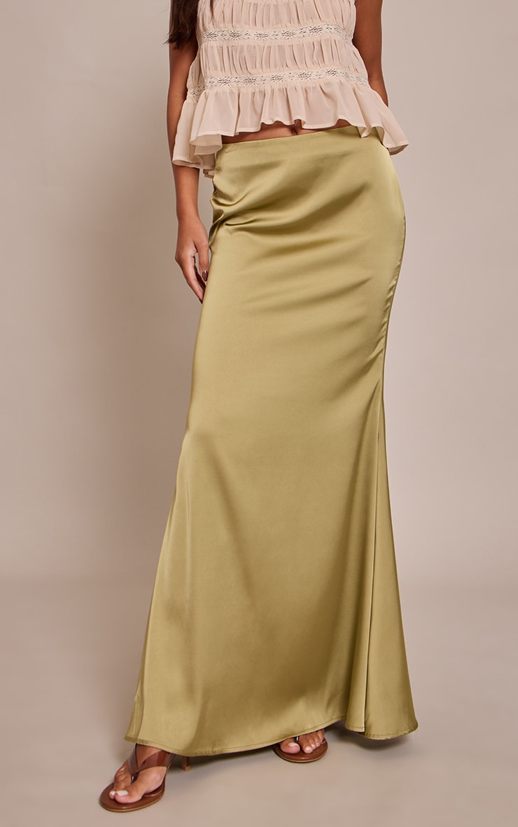 Sage Khaki Satin Floaty Maxi Skirt image 2