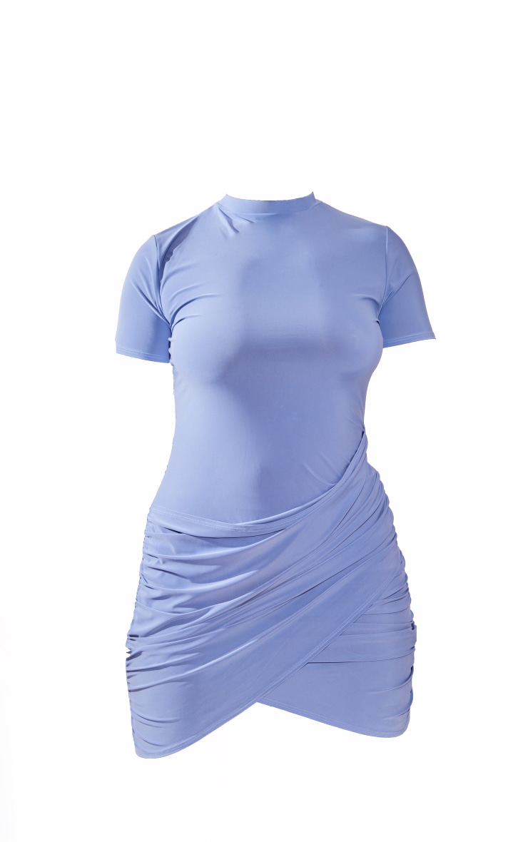 Plus Dusty Blue Short Sleeve Wrap Bodycon Dress Plus Size PLT QA