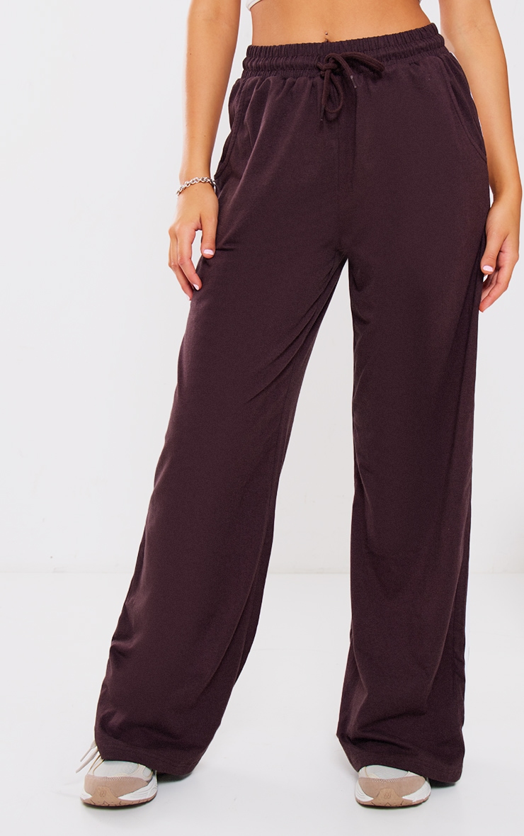 Chocolate Cotton Side Stripe Wide Leg Joggers image 2