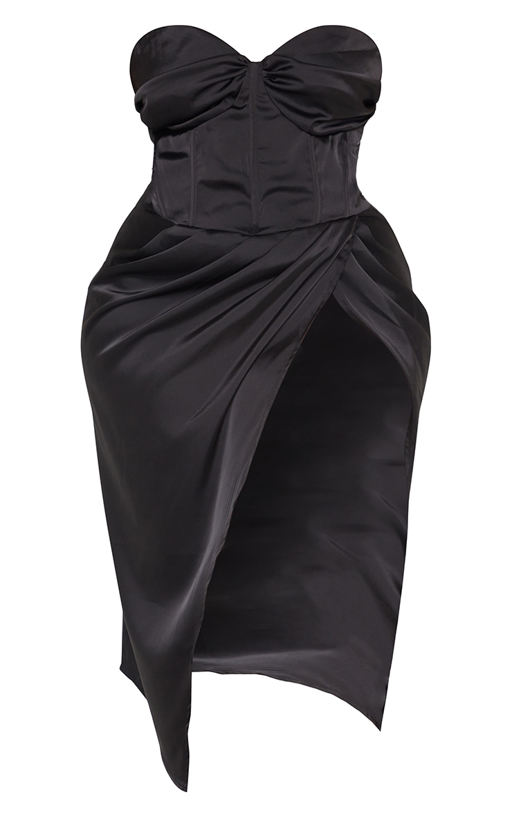 Plus Black Bandeau Corset Split Midi Dress image 5