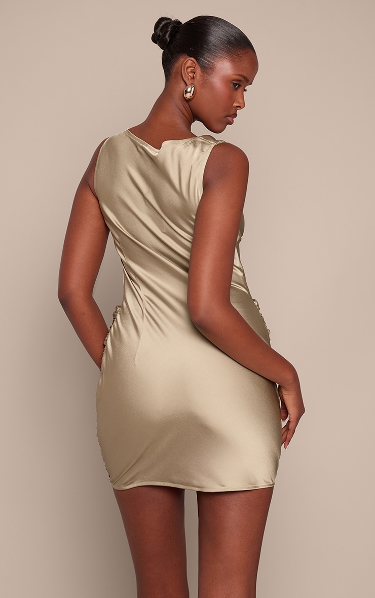 Chartreuse Satin Cowl Drape Mini Dress image 2