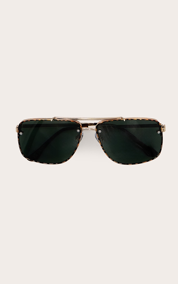Metallic Tortoiseshell Oversized Square Aviator Sunglasses image 2