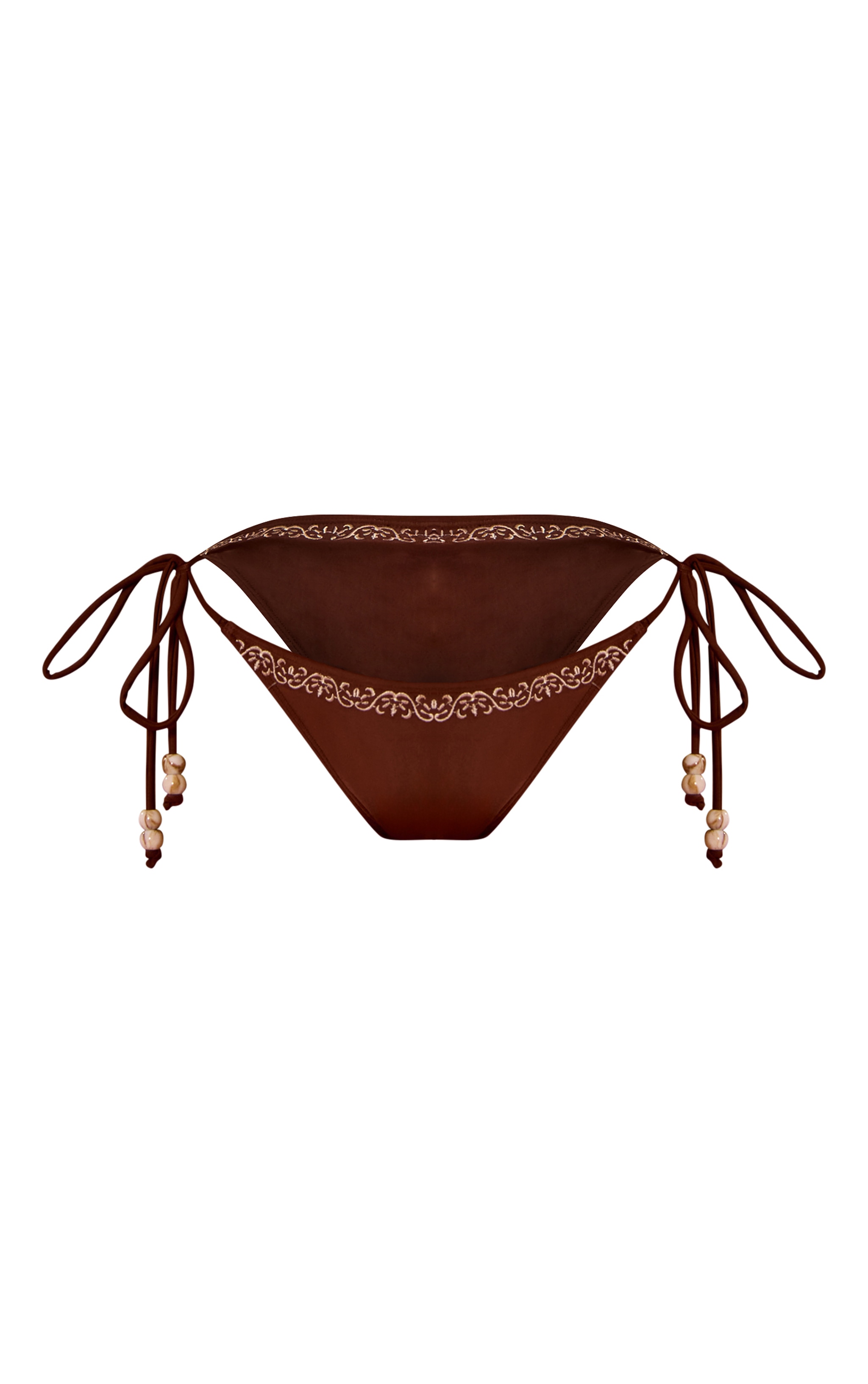 Chocolate Embroidered Bead Detail Tie Side Bikini Bottoms image 5