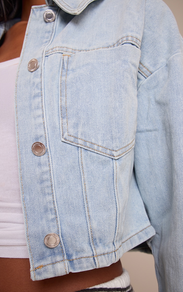 Tall Light Blue Balloon Sleeve Cropped Denim Jacket image 4