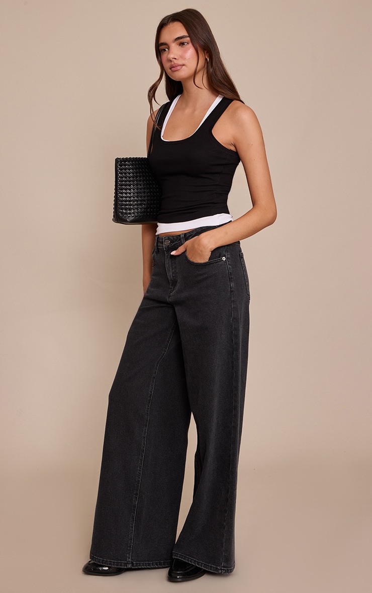 Washed Black Mid Rise Stretch Wide Leg Jeans image 2