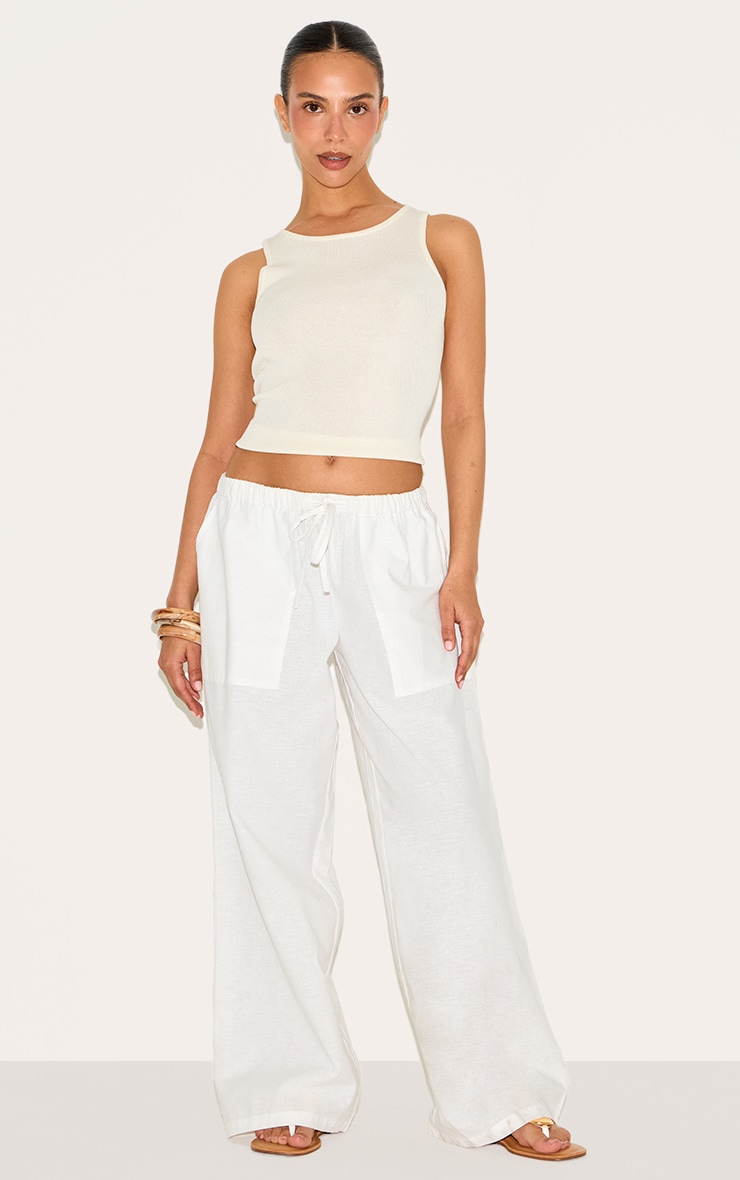 Petite Pantalon en effet lin blanc à cordons ajustables image 1