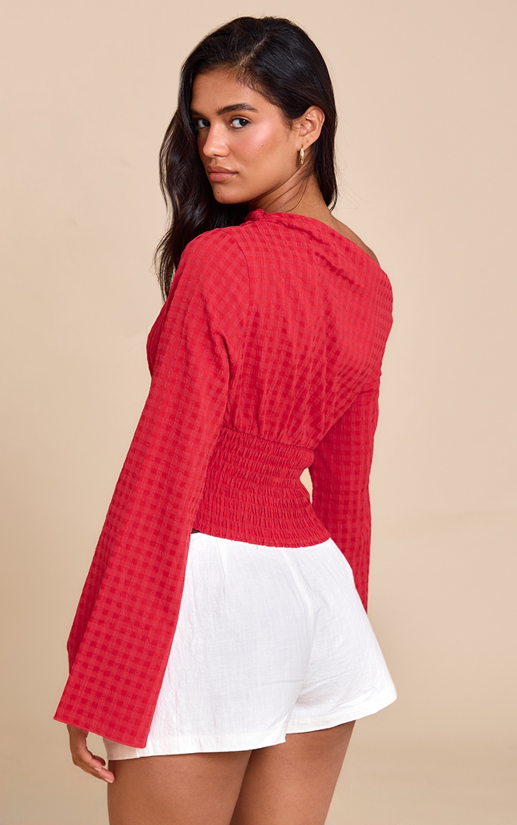 Red Asymmetric Ruched Detail Top image 2