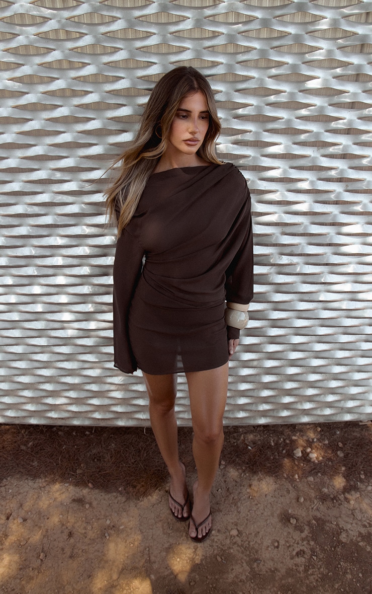 Dark Chocolate Chiffon Drape Bodycon Dress image 5