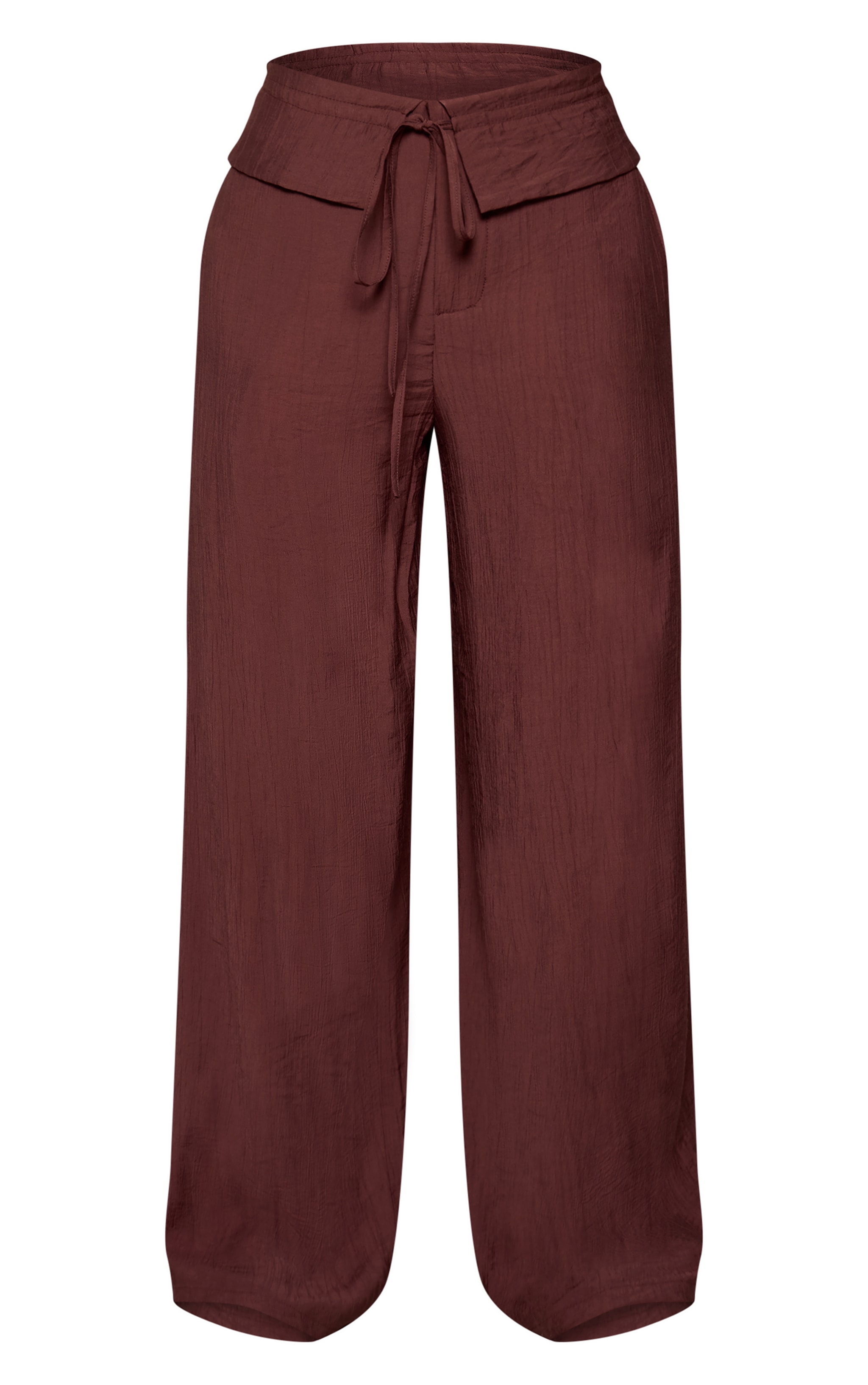 Chocolate Woven Folded Waist Straight Leg Pant image 5
