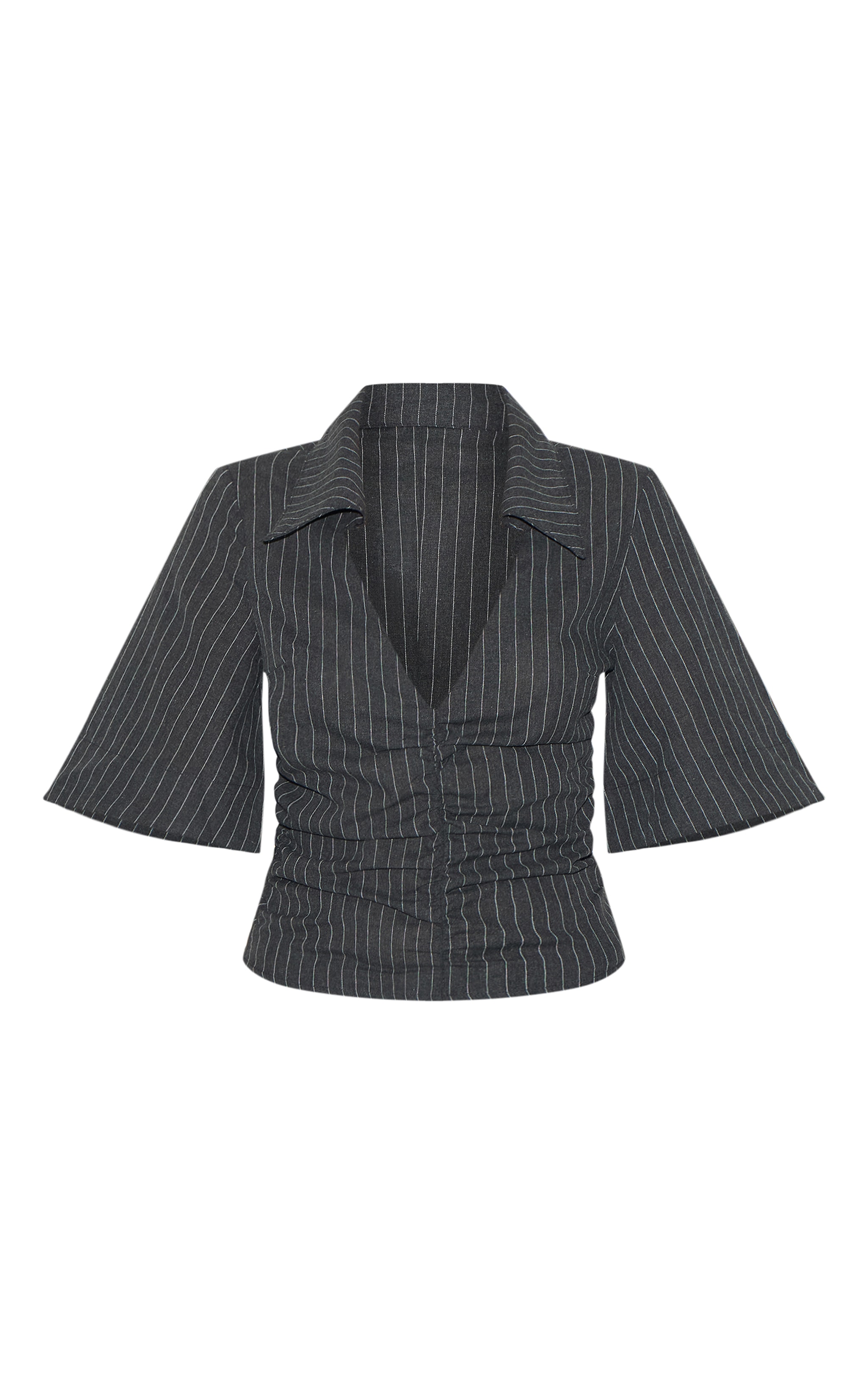 Charcoal Pinstripe Fitted Boxy Sleeve Shirt image 5