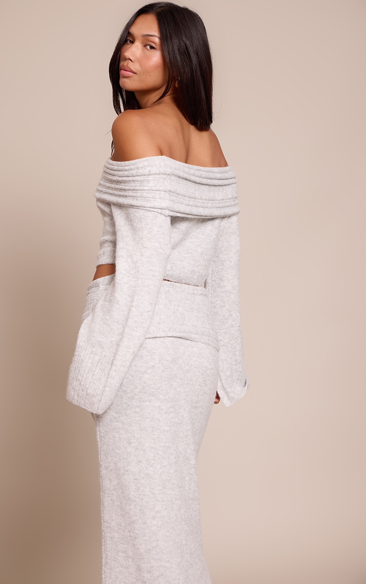 Light Grey Rib Soft Knit Bardot Top image 2
