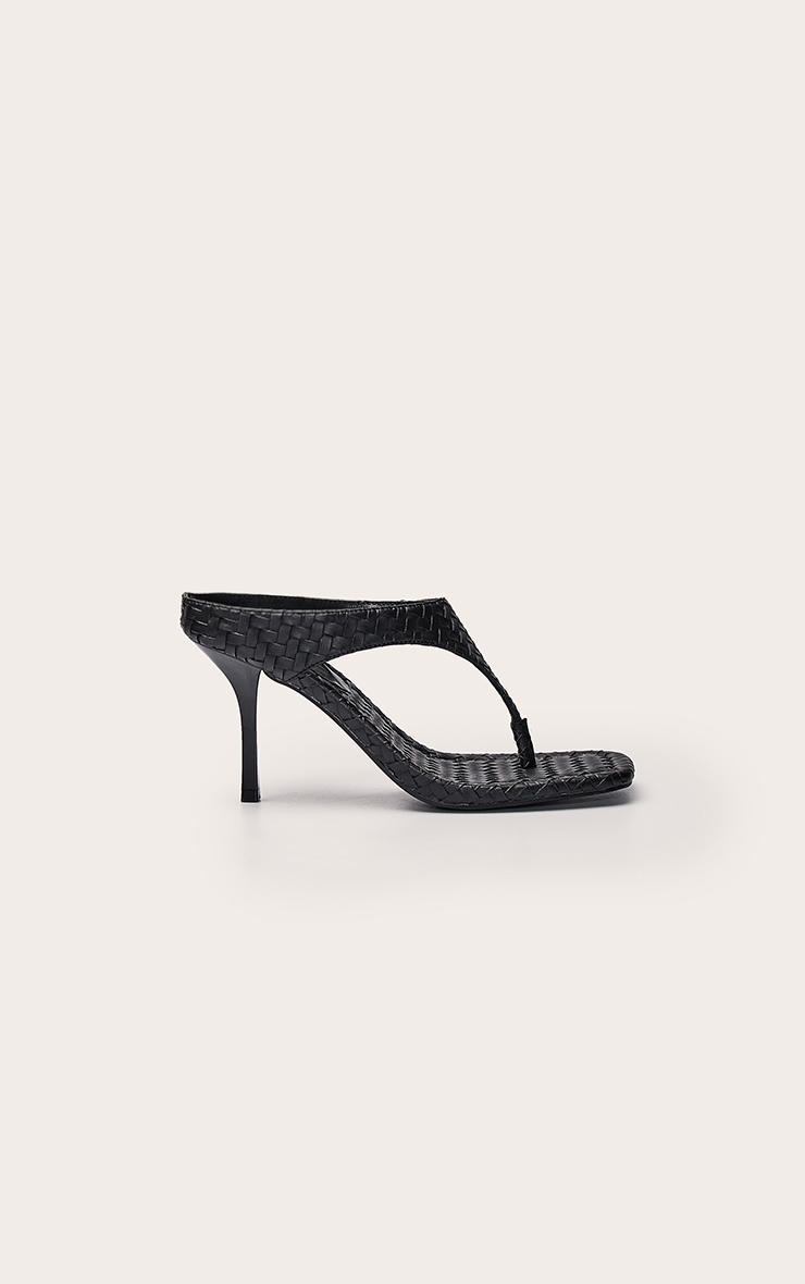 Black Weave Square Toe Thong Mule image 2