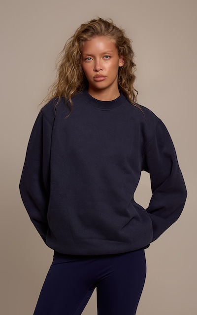 Navy Cotton Fleece Pullover Sweatshirt