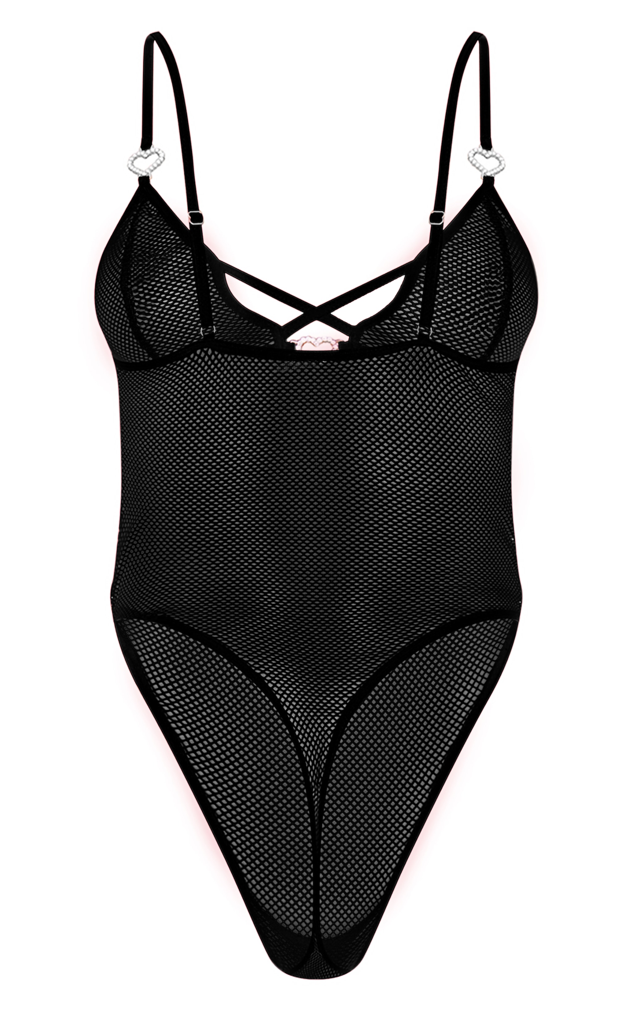 Body de lingerie en résille noire à empiècement coeurs strassés image 6