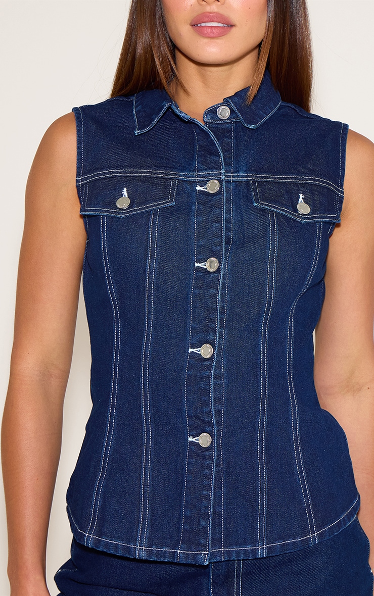 Tall Indigo Cinched Sleeveless Denim Shirt image 4