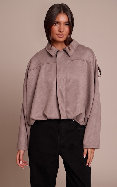 Taupe Zip Through Faux Suede Bomber Jacket