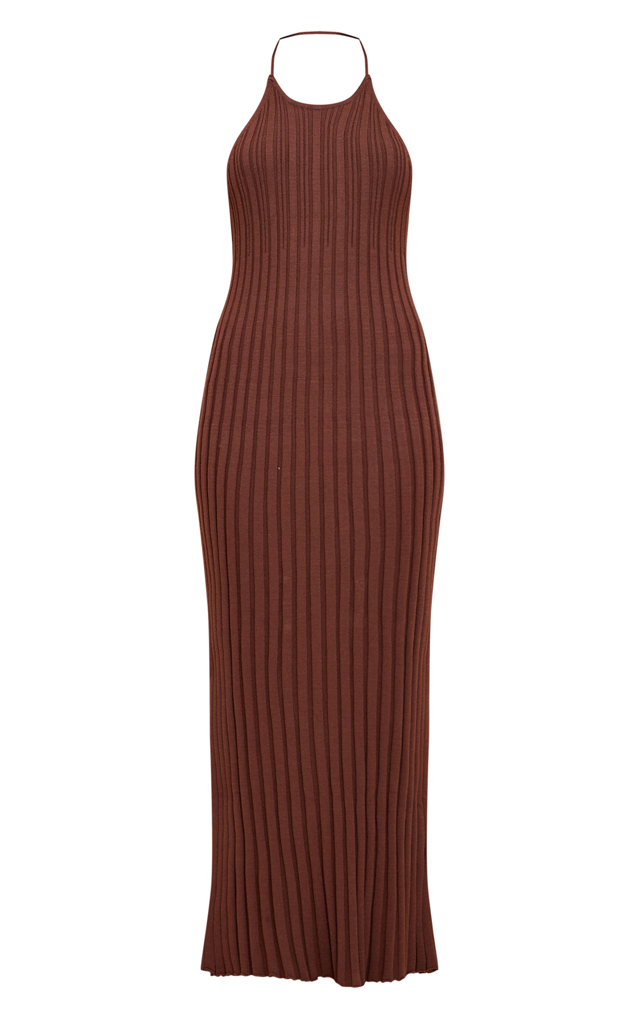 Petite Robe longue fluide en maille tricot chocolat à dos nu image 5