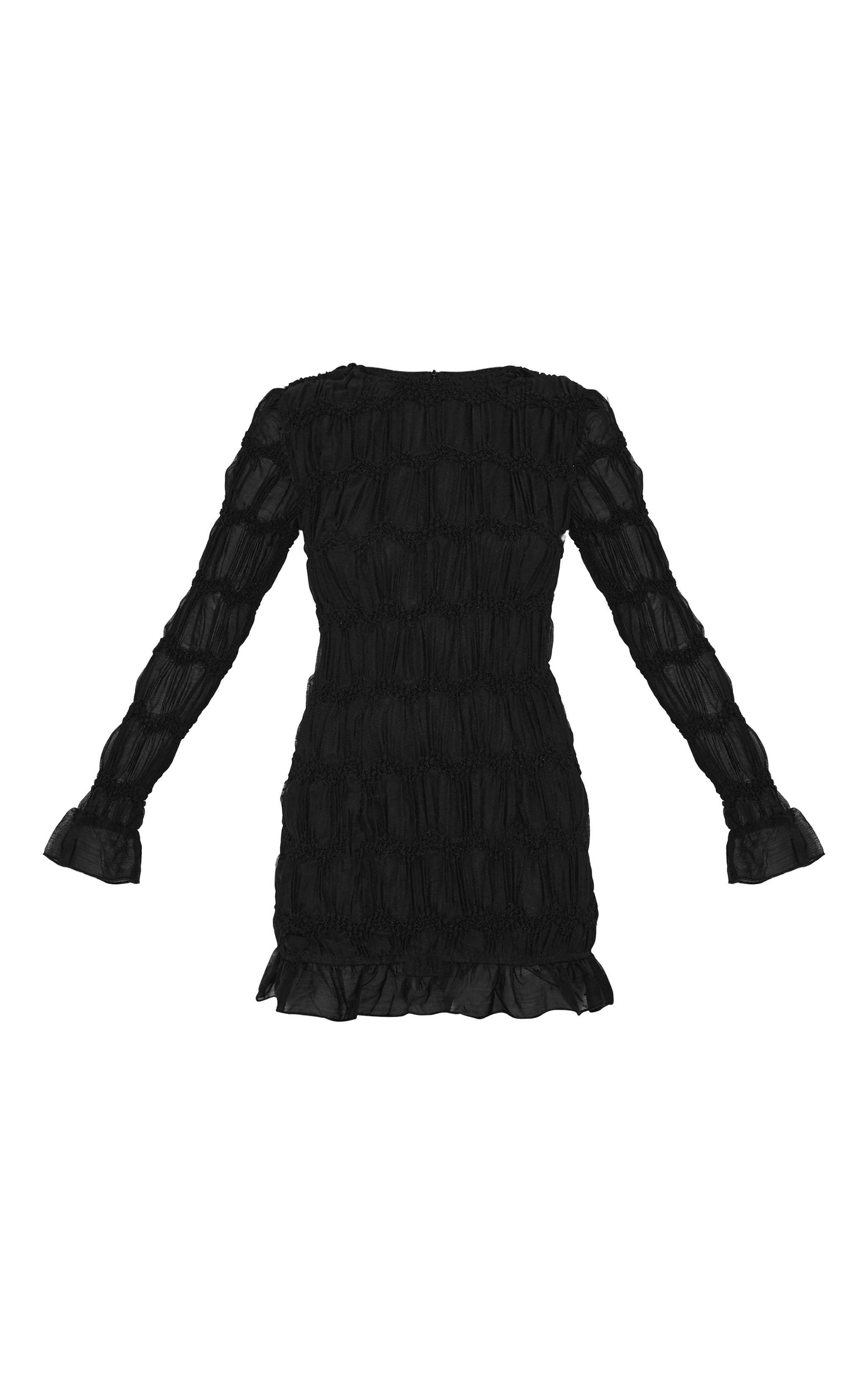 Black Textured Long Sleeve Crew Neck Mini Dress image 5