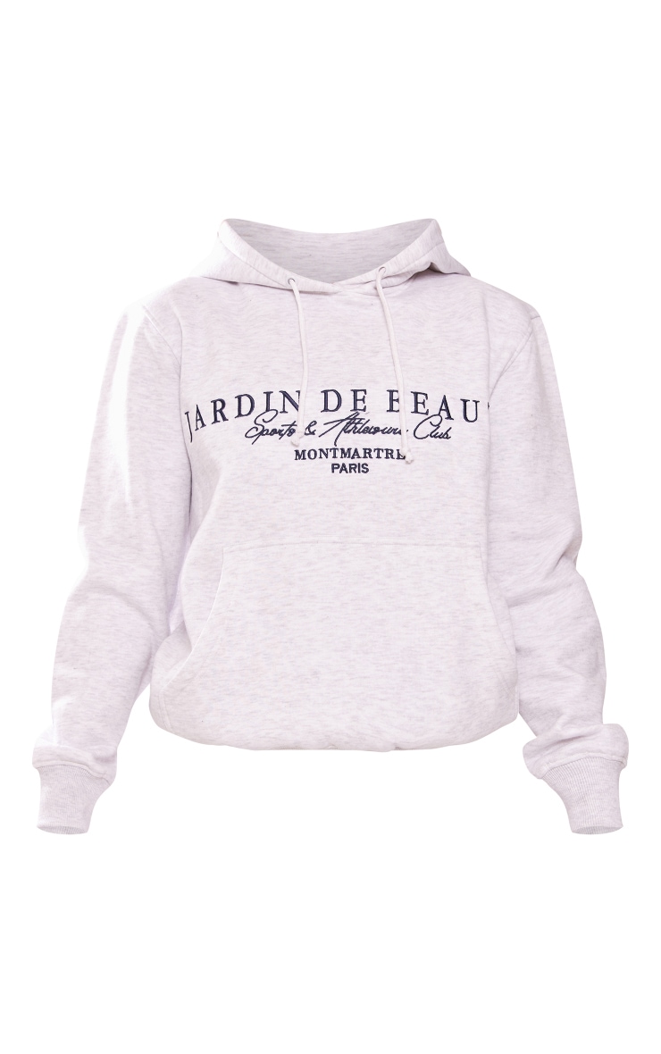 Petite Ash Grey Slogan Detail Oversized Hoodie image 5