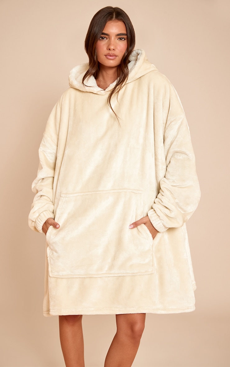 Cream Fleece Lined Hooded Oodie image 1