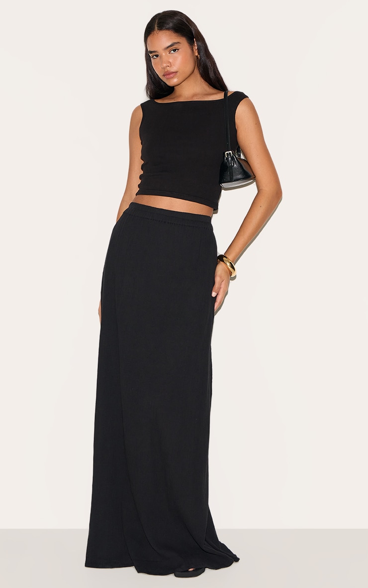 Tall Black Cotton Cheesecloth Elasticated Waist Maxi Skirt image 2